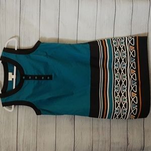 Ann Taylor Loft Sleeveless Sheath Dress Color Block Teal Blue, Sz 12